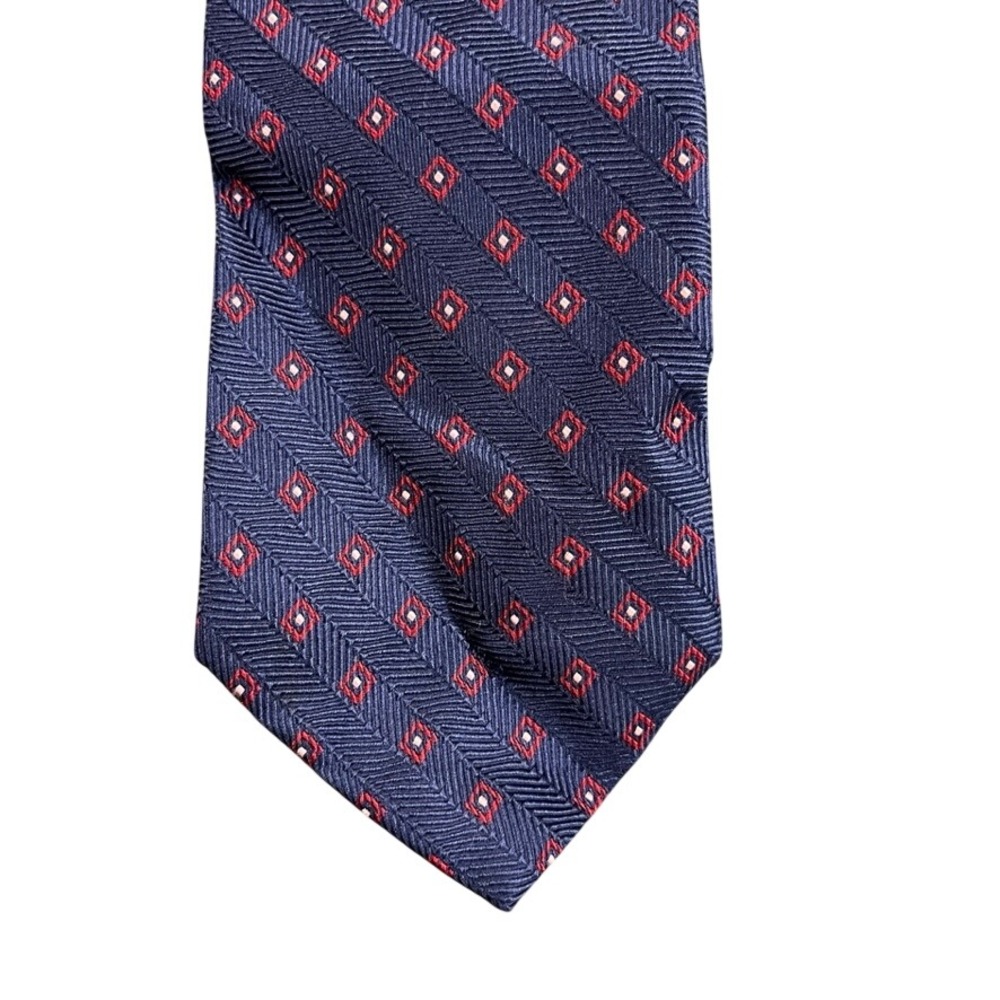 Brooks Brothers Basics Navy Blue Silk Tie Red Diamond Herringbone USA Made